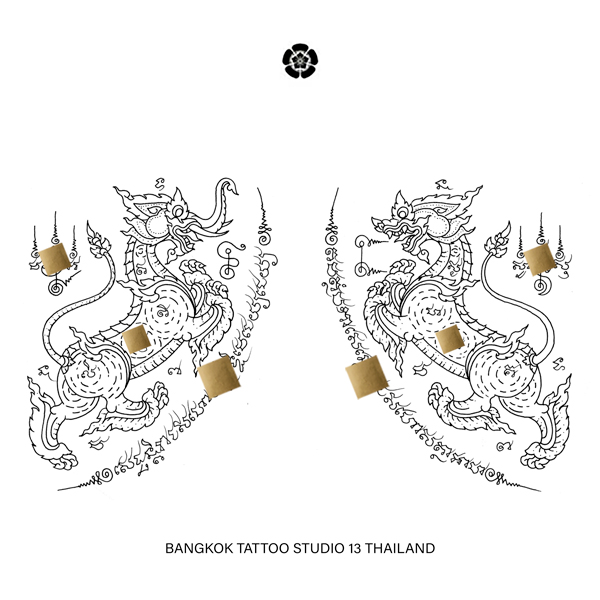 sak-yant-lion-elephant guardian-tattoo-design