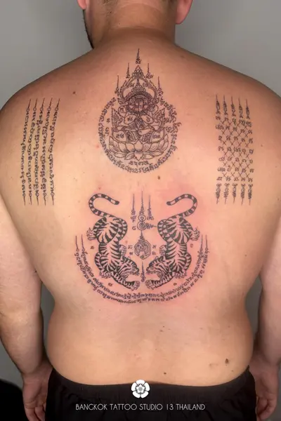 thai-tattoo-full-back-5-rows-diamond-phra-pidta-2-tigers